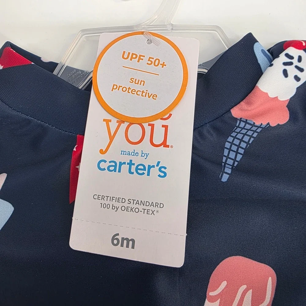 Carters Baby Girls 6M Navy‎ Ice Cream Rash Guard Swimsuit Set UPF 50+